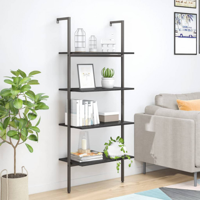vidaXL Raft sprijinit, cu 4 niveluri, negru, 64x35x152,5 cm 336384