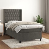 VidaXL Pat box spring cu saltea, gri &icirc;nchis, 90x190 cm, catifea 3132832