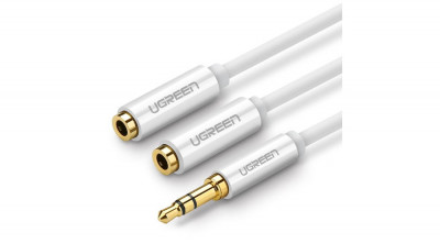 Cablu de distribuție audio AUX cu jack de 3,5 mm Ugreen AV123, 25 cm (alb) foto