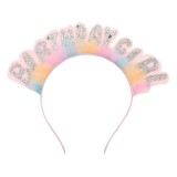 Coroniță de petrecere pentru copii, Roz cu Glitter și Tul Curcubeu, Mesaj Birthday Girl, CMCLASS