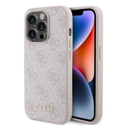 Husa pentru iPhone 15 Pro - Guess Hardcase 4G Metal Gold Logo (GUHCP15LG4GFPI) - Pink foto