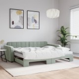 Cumpara ieftin Pat de zi cu extensie și saltele, gri deschis 90x190 cm catifea