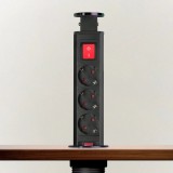 Multipriza incorporabila, pop-up, 3 prize, cu intrerupator, protectie copii, 250V, 16A, 1.5m, Negru lucios
