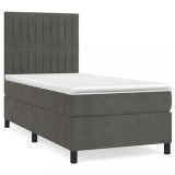 Cumpara ieftin Pat box spring cu saltea, gri inchis, 80x200 cm, catifea