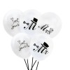 Set 10 Baloane din Latex, Cyrax, Model Party Casatorie, Mr&amp;Mrs Just Married, 2.8 g, 30 cm, Alb/Negru