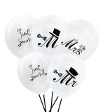 Set 10 baloane din latex, flippy, model party casatorie, mr&amp;mrs just married, 2.8 g, 30 cm, alb/negru
