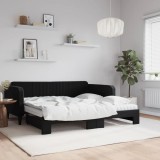 Cumpara ieftin Pat de zi cu extensie și saltele, negru, 90x190 cm, catifea