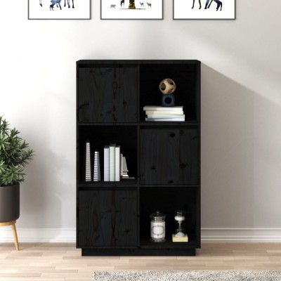 Gossi dulap inalt, negru, 74x35x117 cm, lemn masiv de pin foto