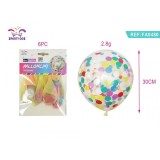 Set 6 Baloane aniversare PartyGo, 30cm, cu paiete diverse culori, 2.8g, transparent