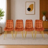 Set 4 scaune bucatarie/living, Artool, Bera, catifea aramie, picioare metal auriu, 53x60x87 cm