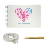 Pachet Album foto / Guestbook Caiet marturii Heart pentru nunta, format A4 landscape, pix inclus, accesoriu nunta