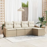 vidaXL Set de dining pentru grădină cu 5 piese și perne Bej din ratan sintetic