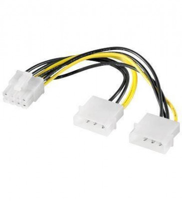 Cablu adaptor PCI express 8 pini la 2x Molex 5.25 0.15m pentru alimentare placa video Goobay foto