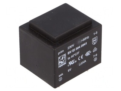 Transformator &amp;icirc;ncapsulat 2,6VA 230VAC 9V 289mA pentru PCB BVEI foto