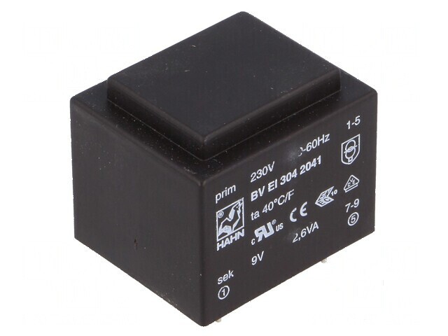 Transformator &icirc;ncapsulat 2,6VA 230VAC 9V 289mA pentru PCB BVEI