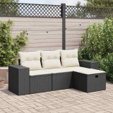 Set mobilier de gradina cu perne, 4 piese, negru, poliratan GartenMobel Dekor, vidaXL