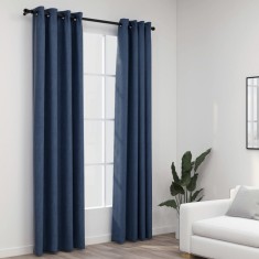 vidaXL Perdele opace aspect p&acirc;nză cu ocheți 2 buc. albastru 140x225 cm 321177