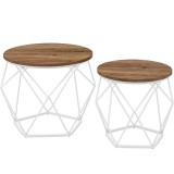 VASAGLE Set de 2 mese de cafea rotunde, cadru otel si blat detasabil, 40cm si 50cm, alb si maro Household NewTrend