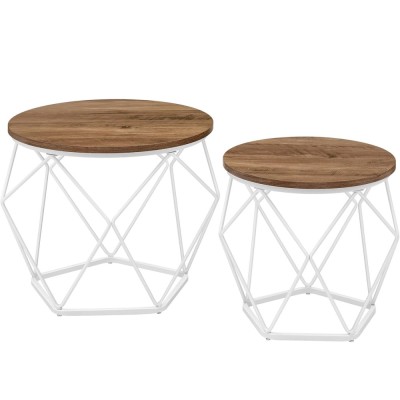 VASAGLE Set de 2 mese de cafea rotunde, cadru otel si blat detasabil, 40cm si 50cm, alb si maro Household NewTrend foto