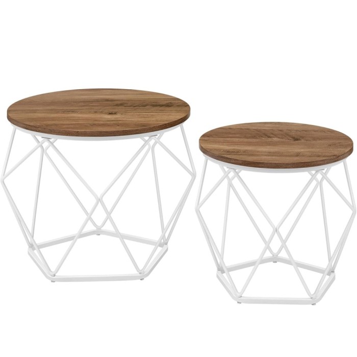 VASAGLE Set de 2 mese de cafea rotunde, cadru otel si blat detasabil, 40cm si 50cm, alb si maro Household NewTrend