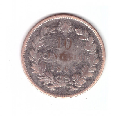 Moneda Italia 10 centesimi 1863, nichelata, stare relativ buna foto