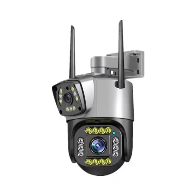 Camera supraveghere dubla, IP wireless, 2 lentile comunicare bidirectional, cu aplicatie pentru Android, IOS si PC, gri/negru foto