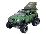 Macheta Mercedes Pickup 6x6 1/24 replica metal cu sunet, lumini, suspensii si accesorii off-road - verde