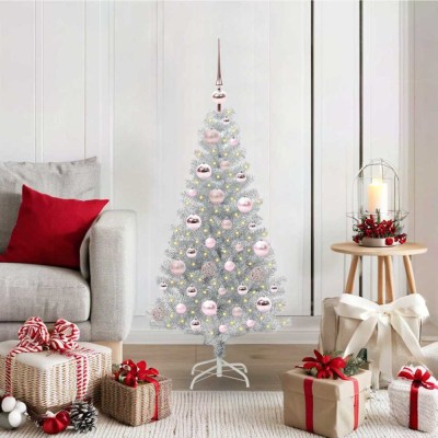 vidaXL Brad de Crăciun cu 150 LED cu suport Argintiu 120 cm PET 3396654 foto
