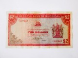 Rară! Rhodesia 2 Dollars 1977(mai rară dec&acirc;t cea din 1979),bancnota din imagini la cel mai mic preț