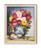 Tablouri cu flori pictate manual inramate, Beatitudine, 55x45cm rama natur, ulei pe panza, Constantin Feraru