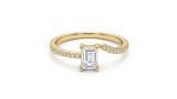 Inel Reglabil din Argint 925 Aurit cu Zirconiu Emerald Cut si Banda Asimetrica,