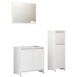 Set mobilier de baie, 3 piese, alb, lemn prelucrat