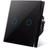 Cumpara ieftin Intrerupator touch iUni 2F, Sticla Securizata, LED, Black