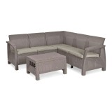 Set mobilier gradina Curver Corfu Relax, Coltar, Masuta cafea, Technorattan, Cappuccino/Bej, 182x182cm