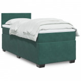 VidaXL Pat box spring cu saltea, verde &icirc;nchis, 90x190 cm, catifea