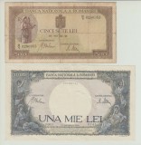 ROMANIA - SET 500 LEI 1941 FILIGRAN ORIZONTAL + 1000 LEI 1941 , MIHAI I , B1.119