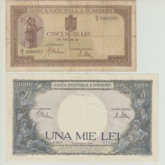 ROMANIA - SET 500 LEI 1941 FILIGRAN ORIZONTAL + 1000 LEI 1941 , MIHAI I , B1.119