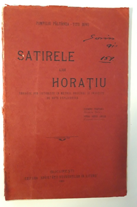 Carte veche 1911 Filosofie Satirele lui Horatiu