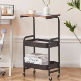 Masuta pentru cafea, portabila, cu roti pentru transport, din otel carbon, 2 polite si o masa de lucru, dimensiuni 79 x 43 x 30 cm, negru
