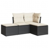 Cumpara ieftin Set mobilier de gradina cu perne, 4 piese, negru, poliratan