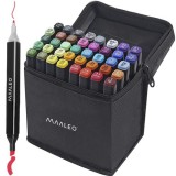 Set 40 Markere Cu Doua Capete , Varf Fin si Tesit, In Borseta Compacta