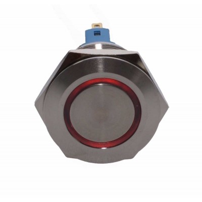 Buton prin apasare elSales ELS-PBR22, diametru 22mm, 24 Volti, lumina rosie pentru spalatorii auto, foto