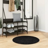 Covor pufos &quot;PAMPLONA&quot; cu fire &icirc;nalte, negru modern, &Oslash; 80 cm