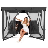 Balansoar gradina, Springos, 3 locuri, cu plasa insecte, gri, 215x125x165 cm, functie pat, max 280 kg