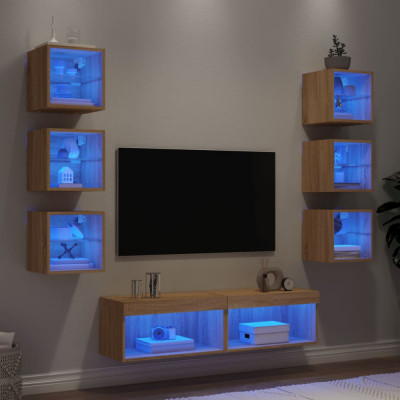vidaXL Unități de perete TV cu LED-uri, 8 piese, stejar sonoma, lemn 3216635 foto