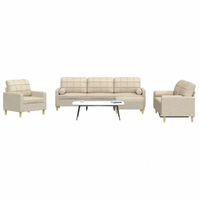 vidaXL Set canapele cu taburet și perne, 4 piese, crem, textil 3278313 foto