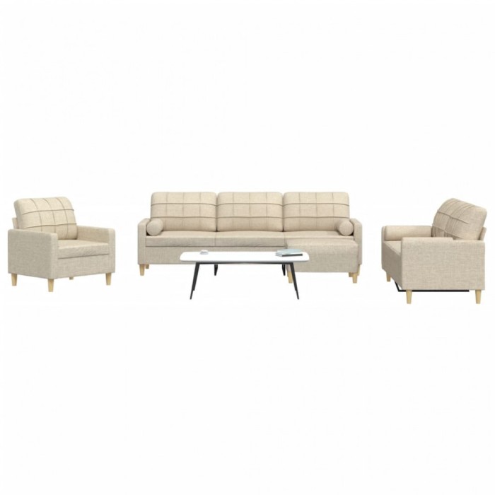 vidaXL Set canapele cu taburet și perne, 4 piese, crem, textil 3278313