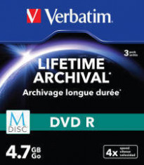 Mediu optic Verbatim 43826 M-DISC DVD R 4x 4.7GB 3 bucati Argintiu Mat foto