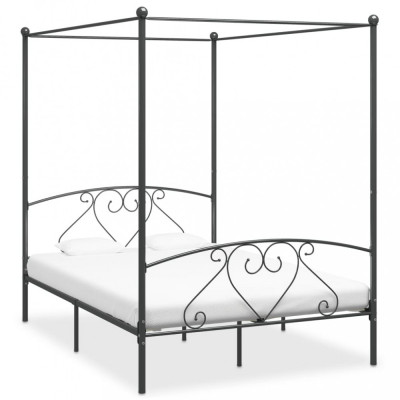 vidaXL Cadru de pat cu baldachin, gri, 160 x 200 cm, metal foto