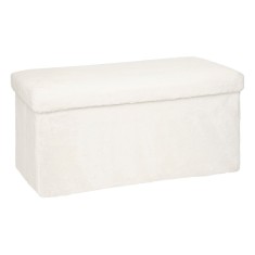 Taburet pliabil Atmosphera Ezzio cu depozitare, 76x38x38 cm, blana artificiala, alb Household NewTrend